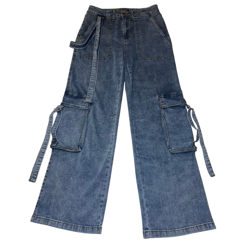 Fire & Rain Denim Women’s Size 11 High-Rise Wide-Leg Cargo Jeans Hanging Straps